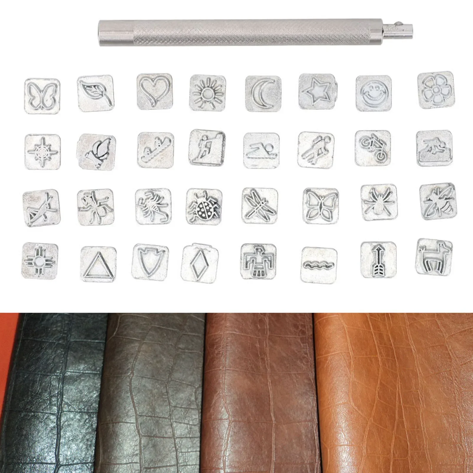 32PCS Cartoon Animal Plant Lea - огляд і ціна Leather Stamp Set